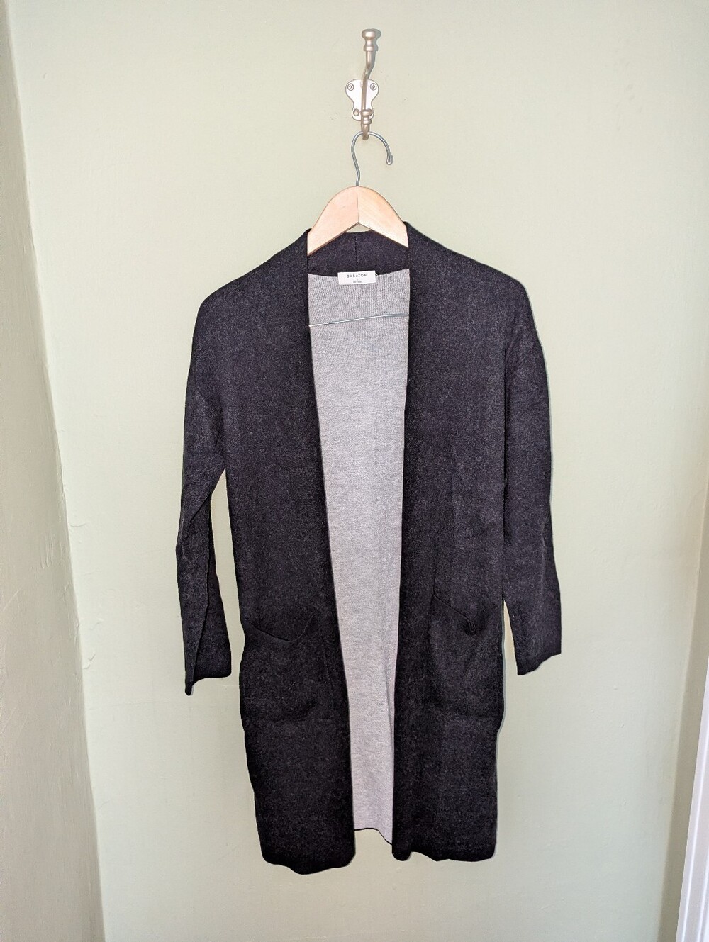 Aritzia Babaton "Lance"  Two-Tone Open-Front Cardigan - Charcoal/Light Gray
